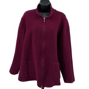 Lands' End Sweater Shacket WMNS Plus Size 22W Burgundy Zip Up Wool Jacket Warm
